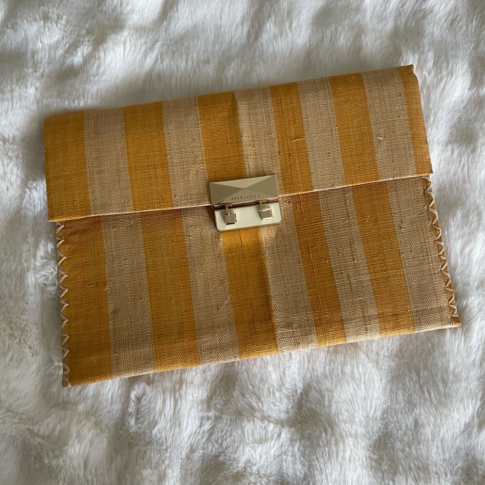 The Good People clutch bag Yellow Beige Striped women’s Raffia clutch bag New - Picture 3 of 12